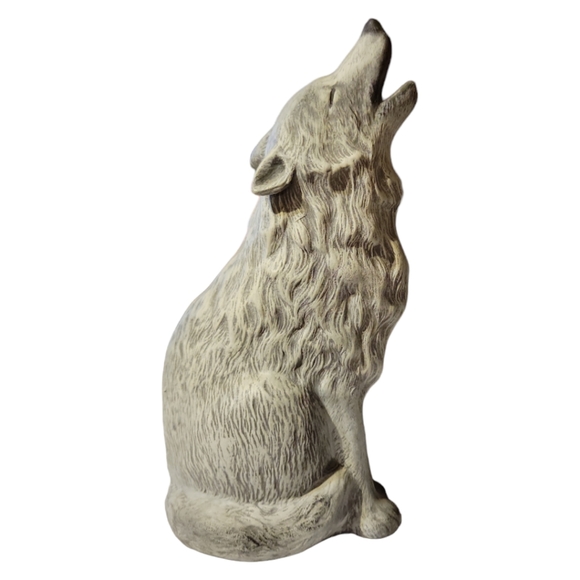 Vintage Other - Vtg Handcrafted Gray Sitting Wolf Ceramic Statue Figurine Signed HL